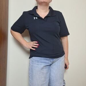 Under Armour Black Heatgear Loose Fit Short Sleeve Polo Shirt YXL